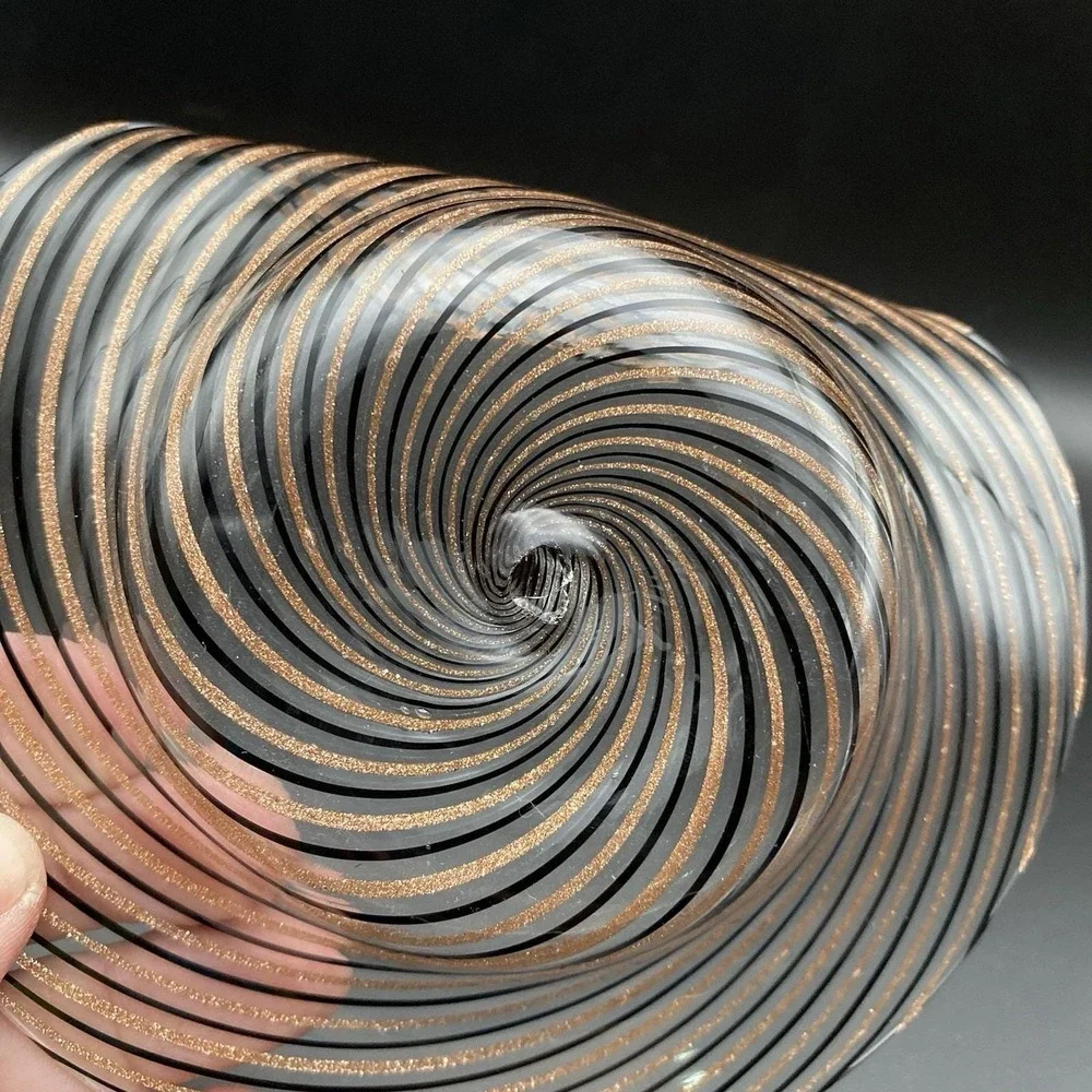 Murano Glass Handkerchief Bowl Gold Black Swirl Dino Martens Aureliano Toso